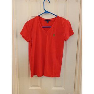 Women's Ralph Lauren V-neck Pink Cotton Tea Embroidered Green Logo Size Small